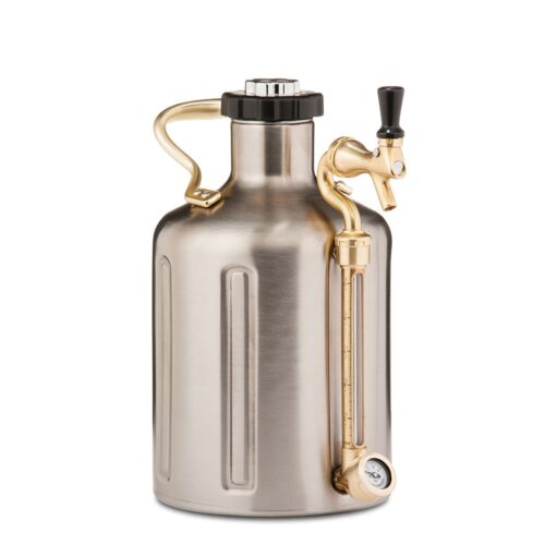 stainless growler with white background