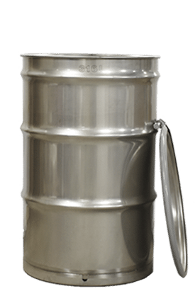 open top stainless barrel white background